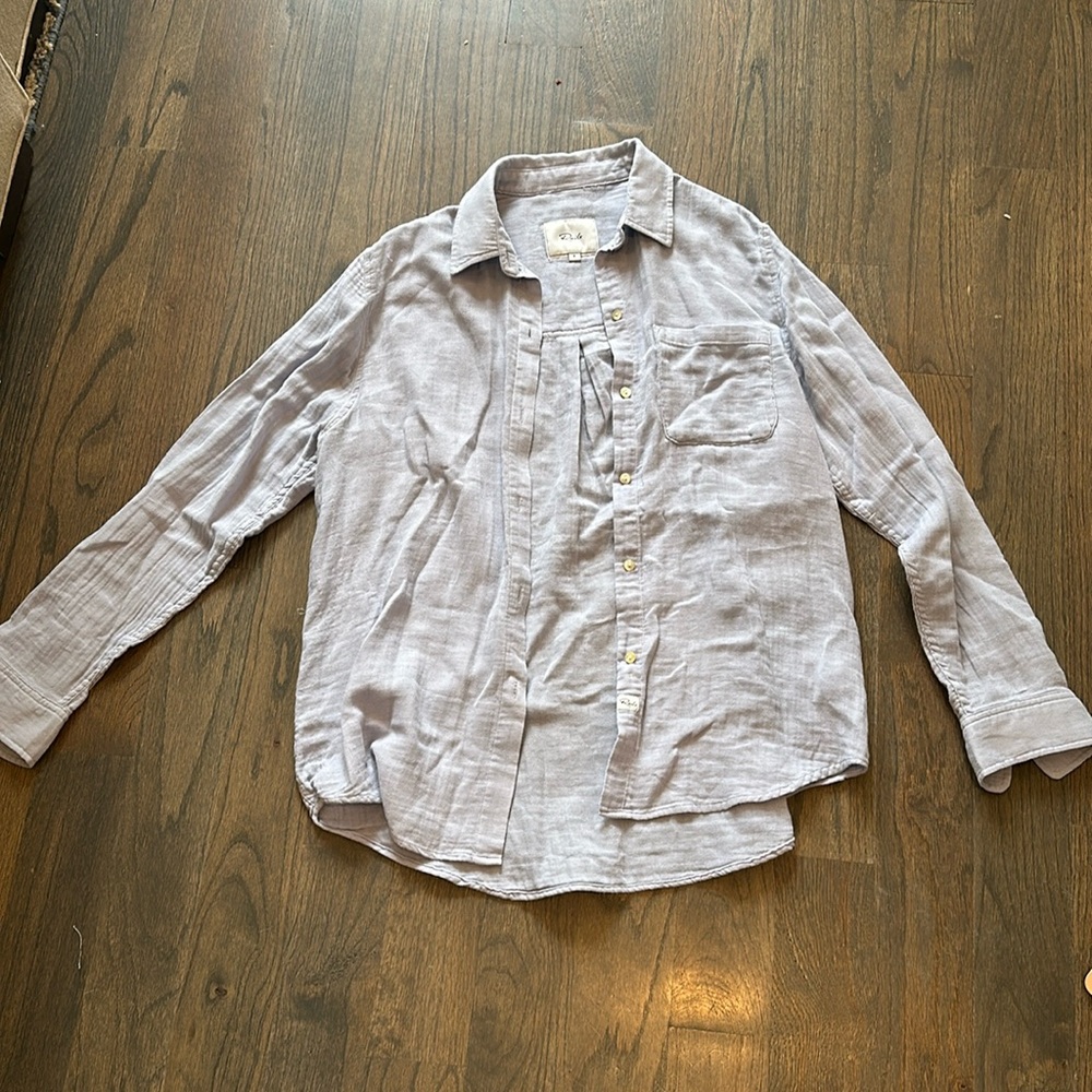 Rails blue linen long sleeve shirt, small